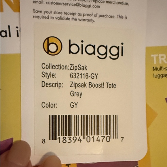 Biaggi Charcoal Travel Tote Bag- expanding and self storing - Picture 7 of 7